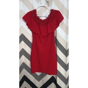 BCX red off the shoulder tight dress